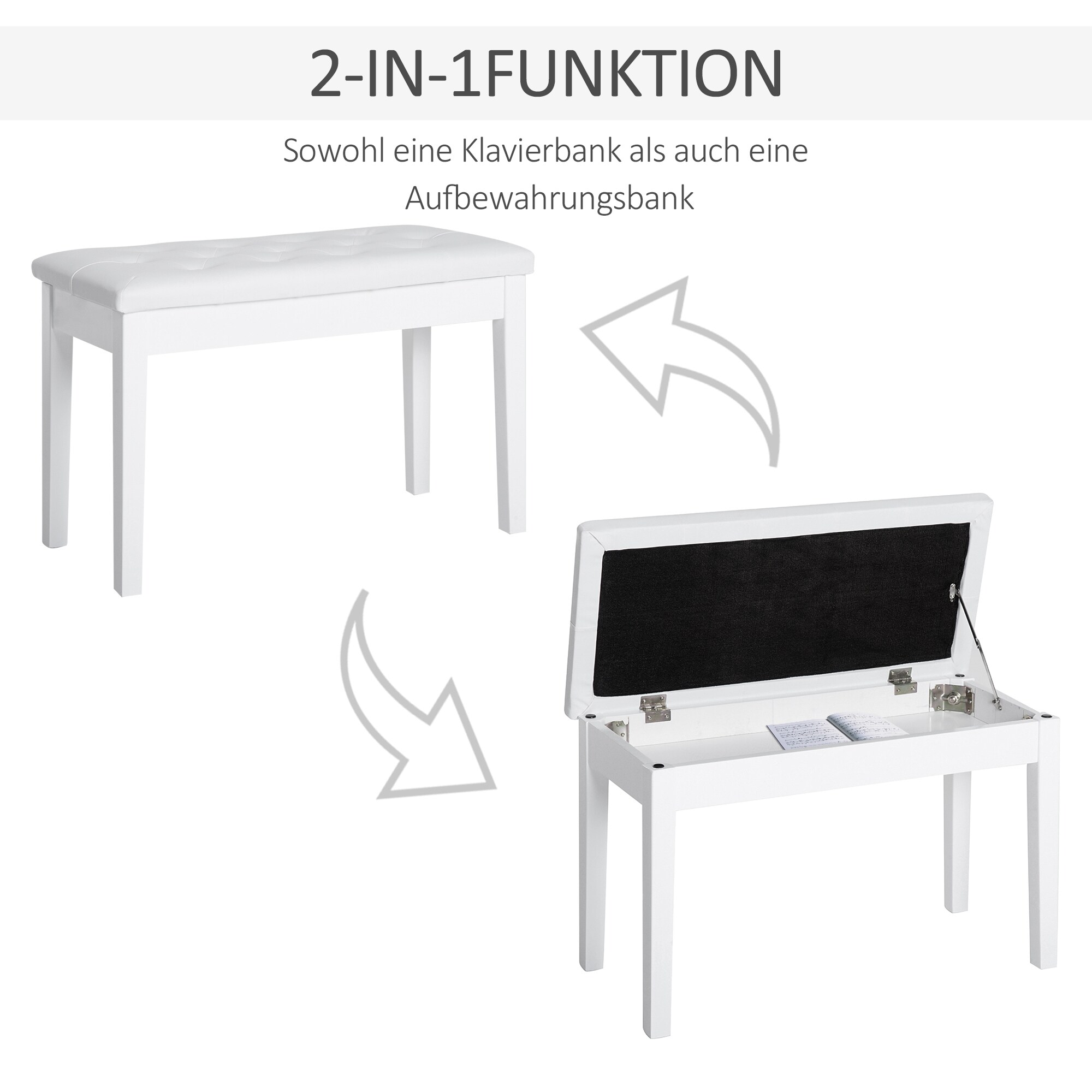 HOMCOM Klavierbank Stilvoll, robust, langlebig Weiß 76 x 36 x 50 cm (LxBxH)