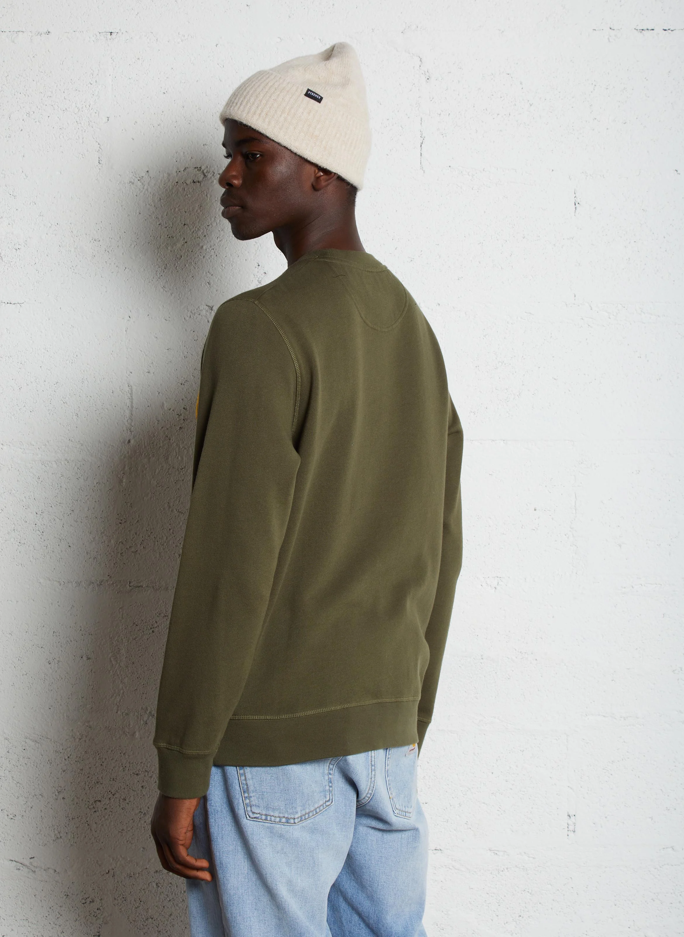 Sweat col rond en coton mélangé | Kaki