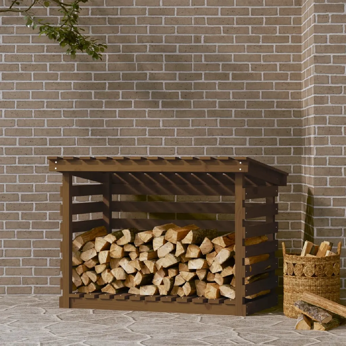 vidaXL Support bois de chauffage - Marron miel