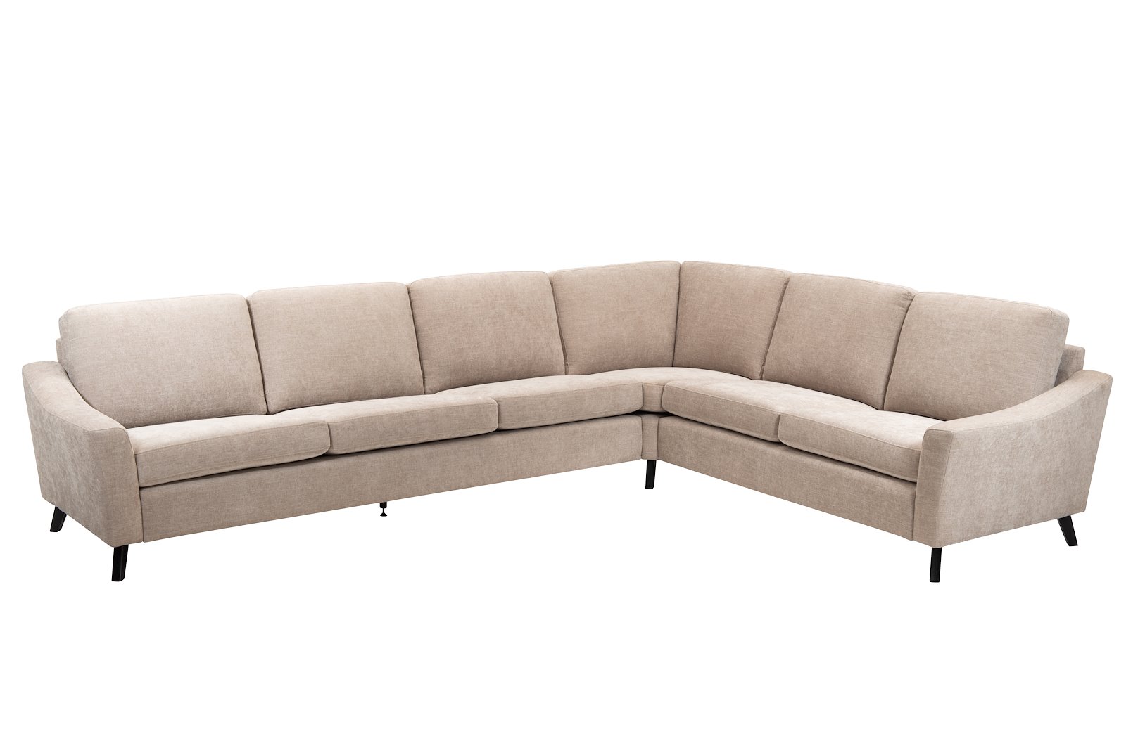 Lona hjørnesofa 32 hjørnesofa (310H). I tekstil City 9970 beige, 70cm brede seter, arm 1 og 2M9K2 sorte ben. SA rygg skum