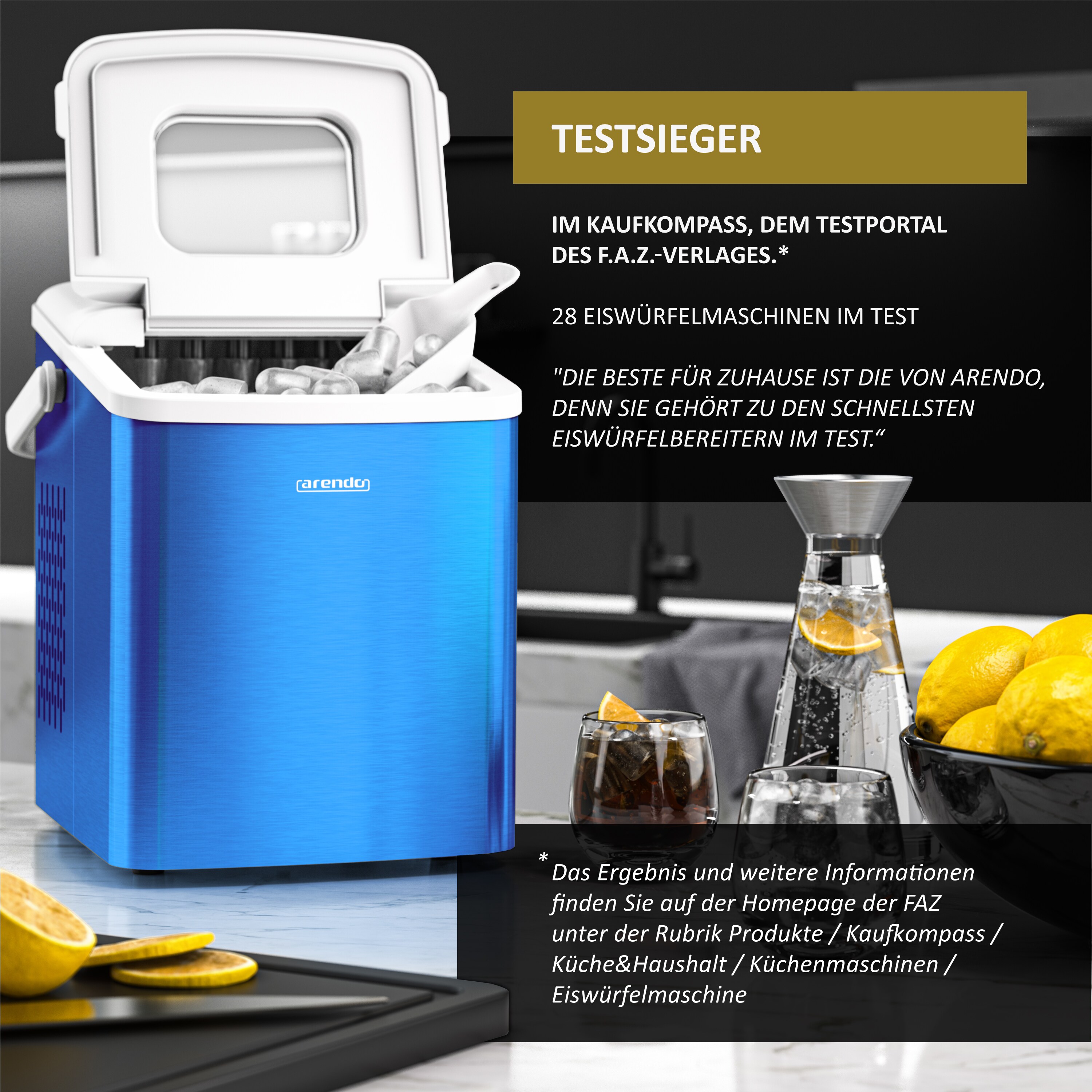 Arendo Eiswürfelmaschine 120W mit 1,5L Behälter Eiswürfelbereiter, 9 Eiswürfel in 9 Minuten