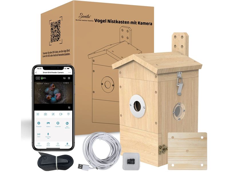 Sanilu Vogel Nistkasten mit Kamera Nistkasten aus Holz