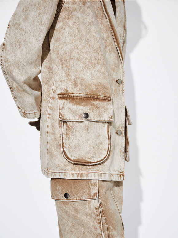 Blazer oversized em jeans lavado - Camel