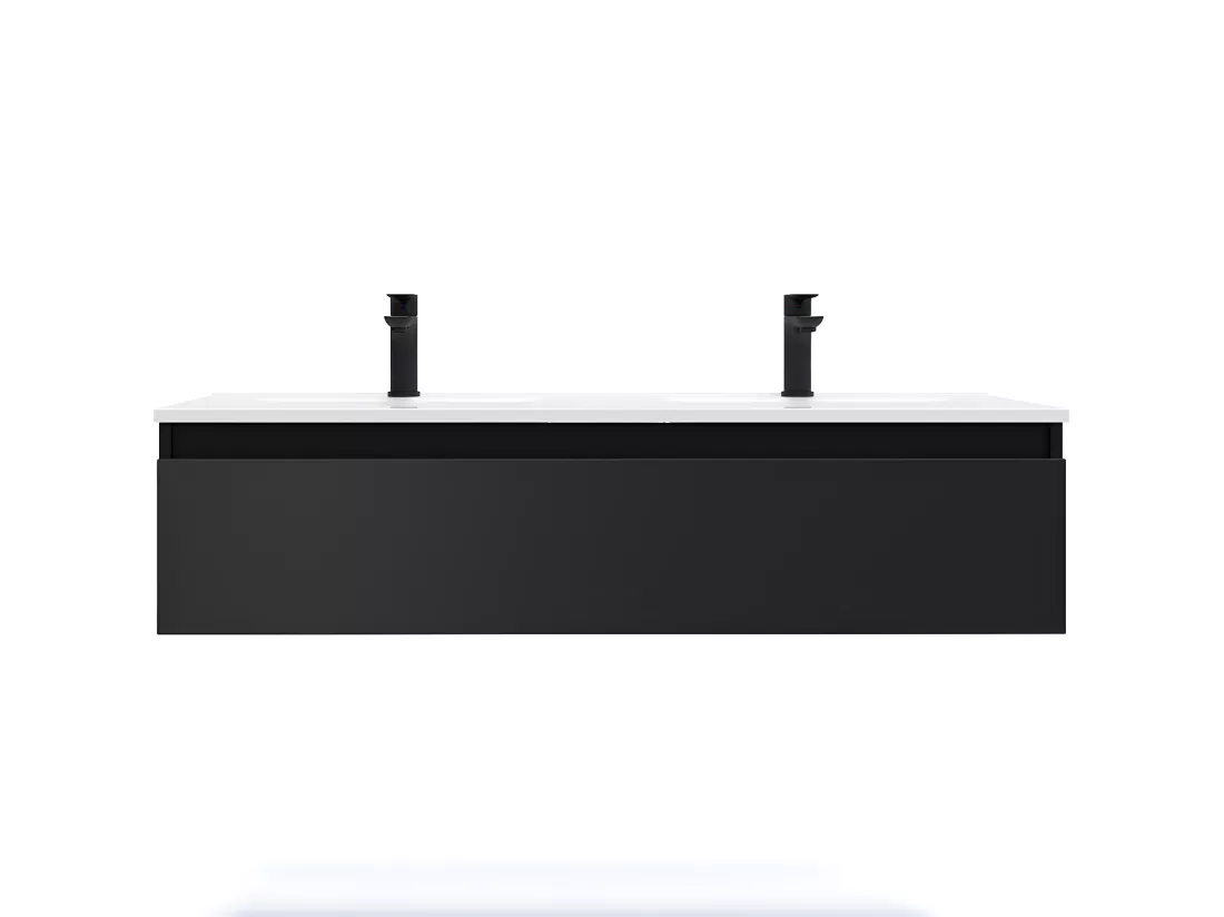 Meuble de salle de bain suspendu double vasque intégrée 120cm 1 tiroir Noir - Hudson