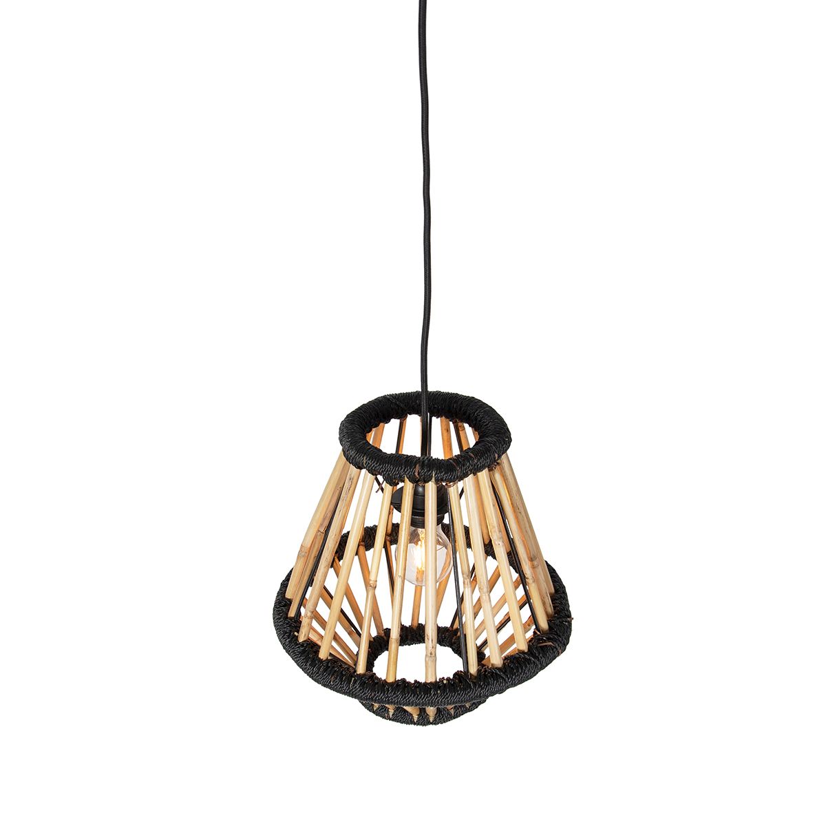 Oosterse hanglamp bamboe met zwart 32 cm - Evalin