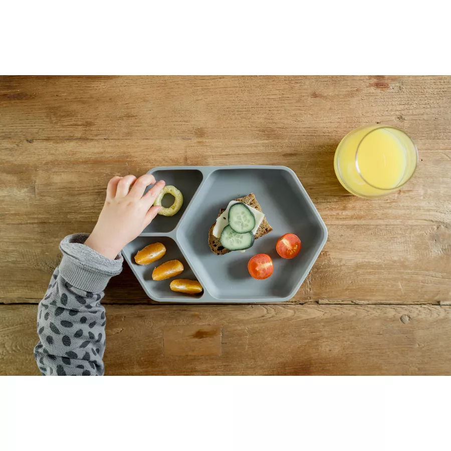 KINDSGUT Silikonteller, eckig in dunkelgrau