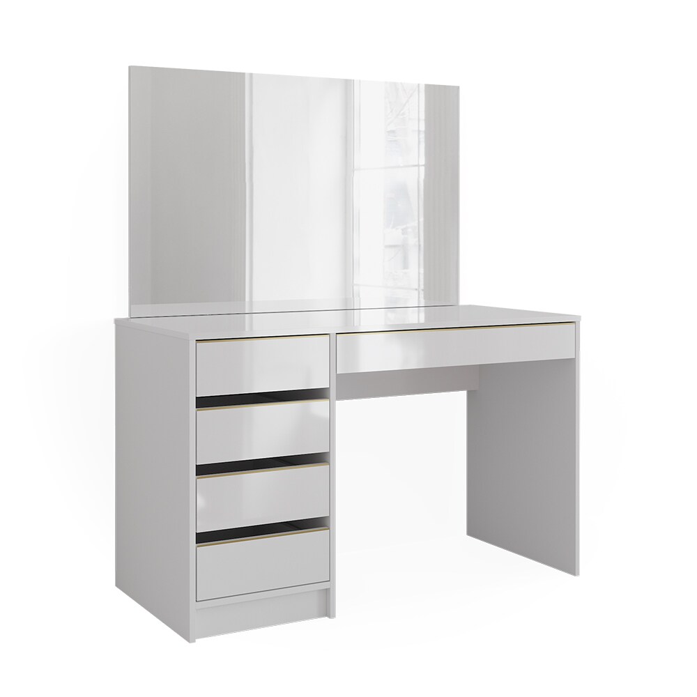 Vicco Schminktisch Sherry Weiß Hochglanz Gold 120 x 75 cm 5 Schubladen Spiegel