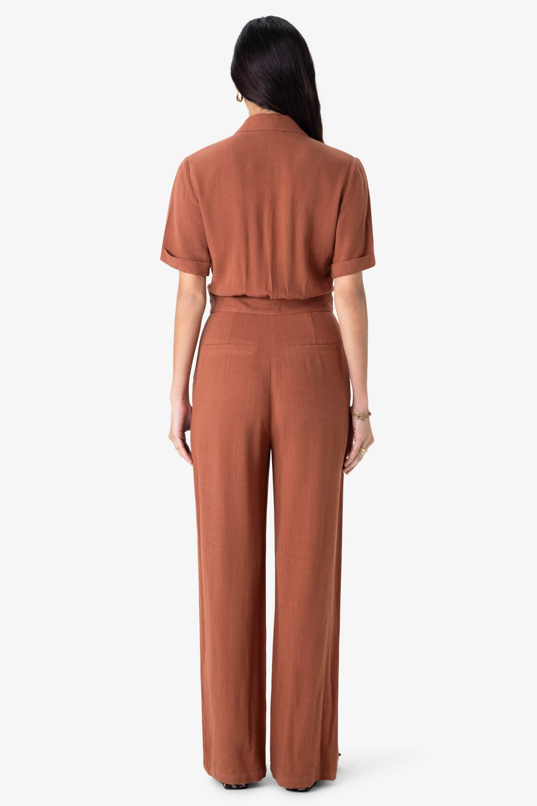 Bruin linnen jumpsuit met knoopdetail