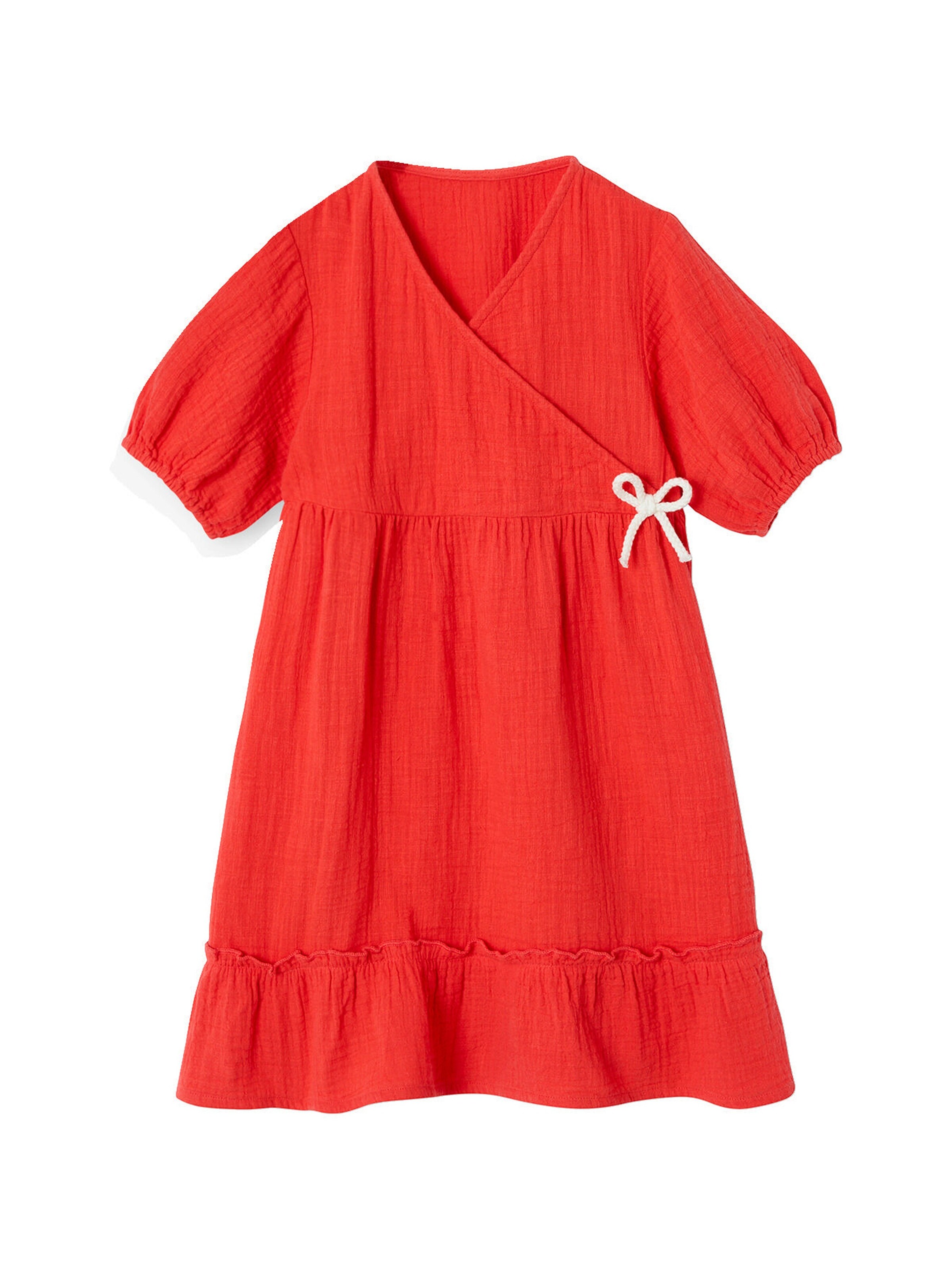 Vertbaudet Mädchen Volantkleid mit Wickelausschnitt rot