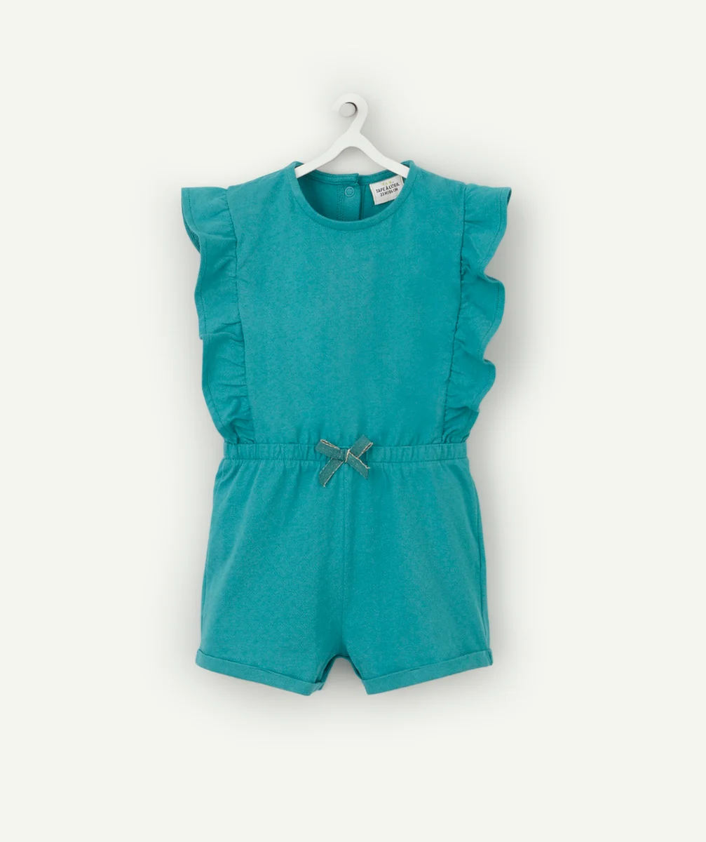 COMBISHORT BÉBÉ FILLE TURQUOISE EN COTON AVEC VOLANTS