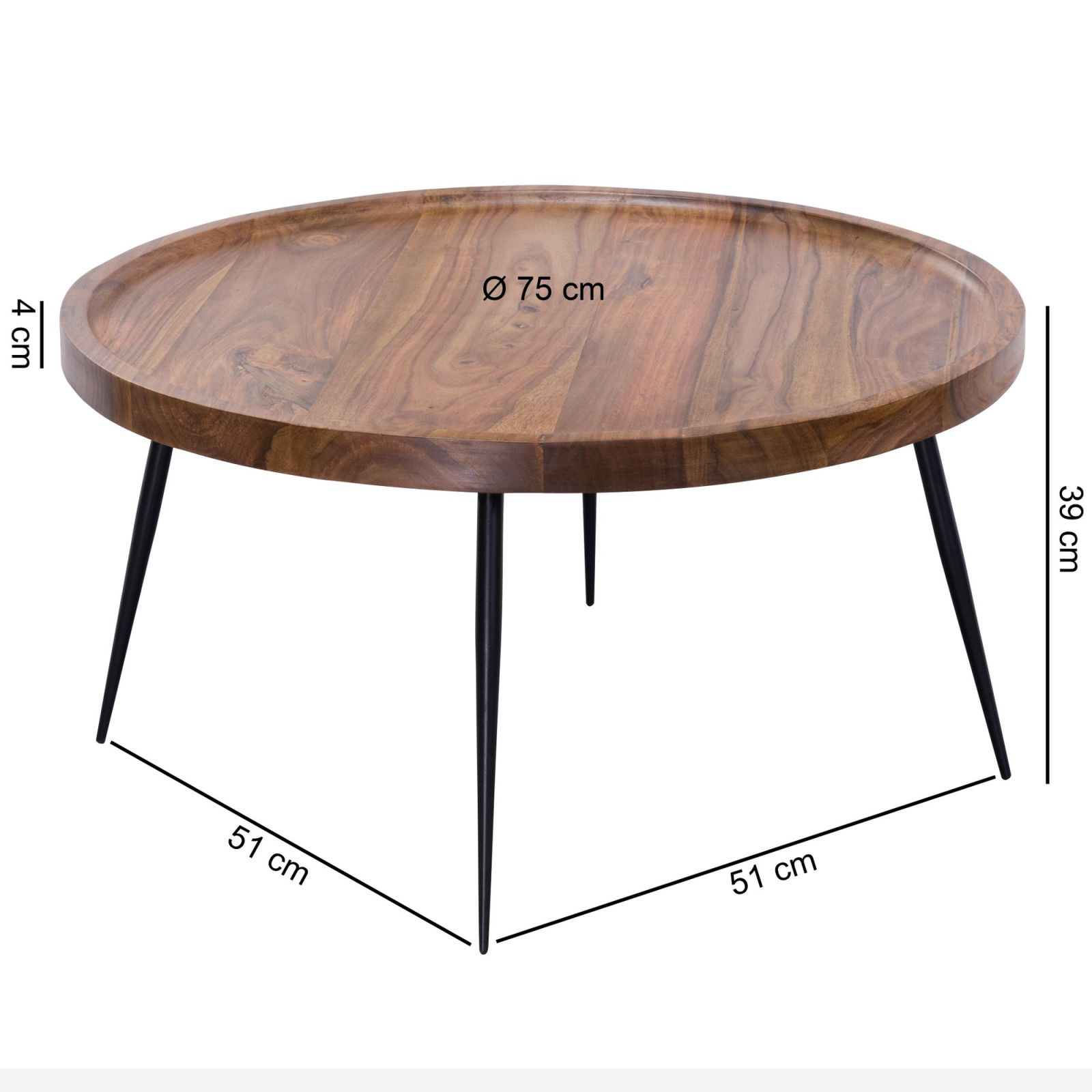 Couchtisch - Sheesham massiv - 75 cm