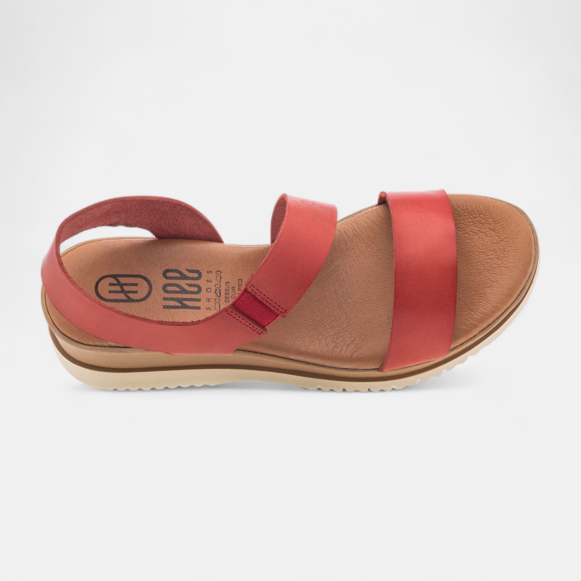 Sandales à talon compensé Femme en cuir rouge