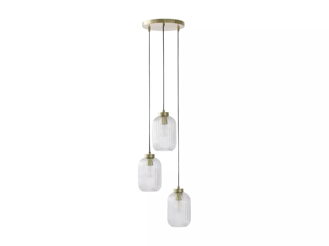 Lustre vintage en métal et verre - 3 globes - L. 30 x H. 120 cm - Doré - LOUXOR