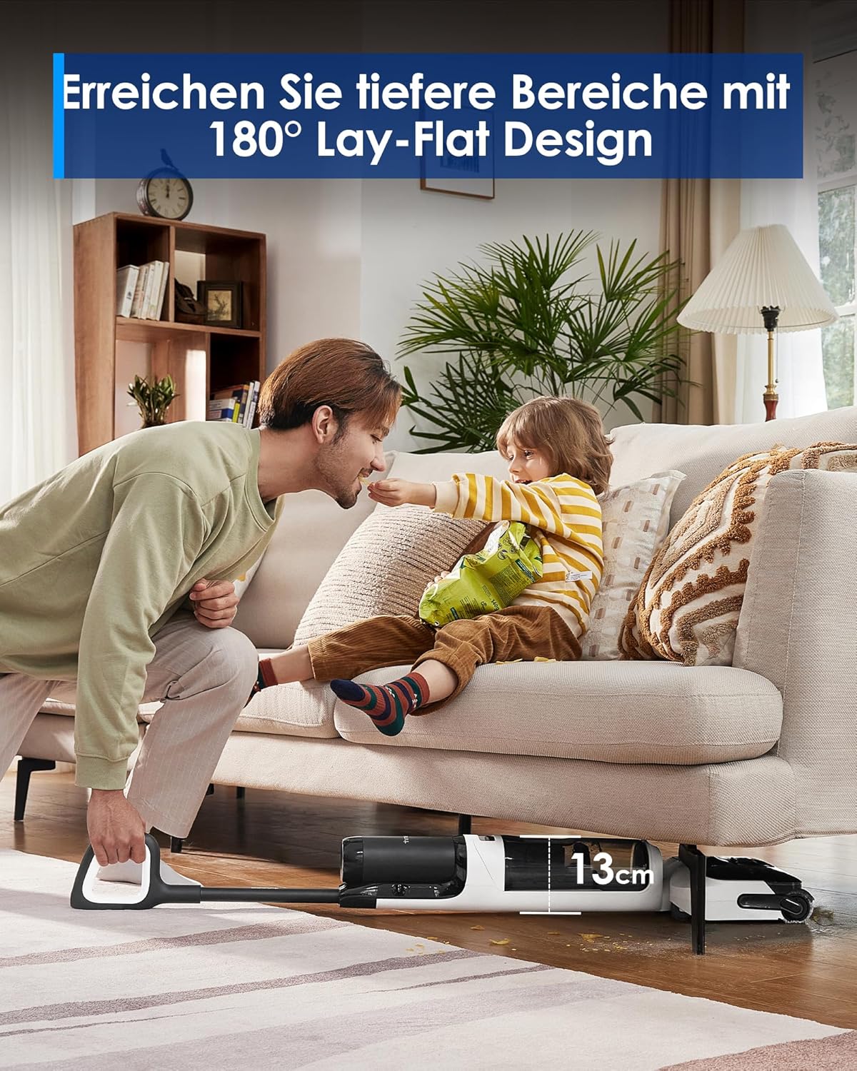 Tineco Floor ONE Switch S6 Stretch Nass Trockensauger, 180° Lay-Flat, Anti-Tangle, 85℃ Schnelltrocknend, 40min Nasssauger, 50min Staubsauger, 21kpa Doppelkante Reinigung des Ganze Haus & unter Möbeln