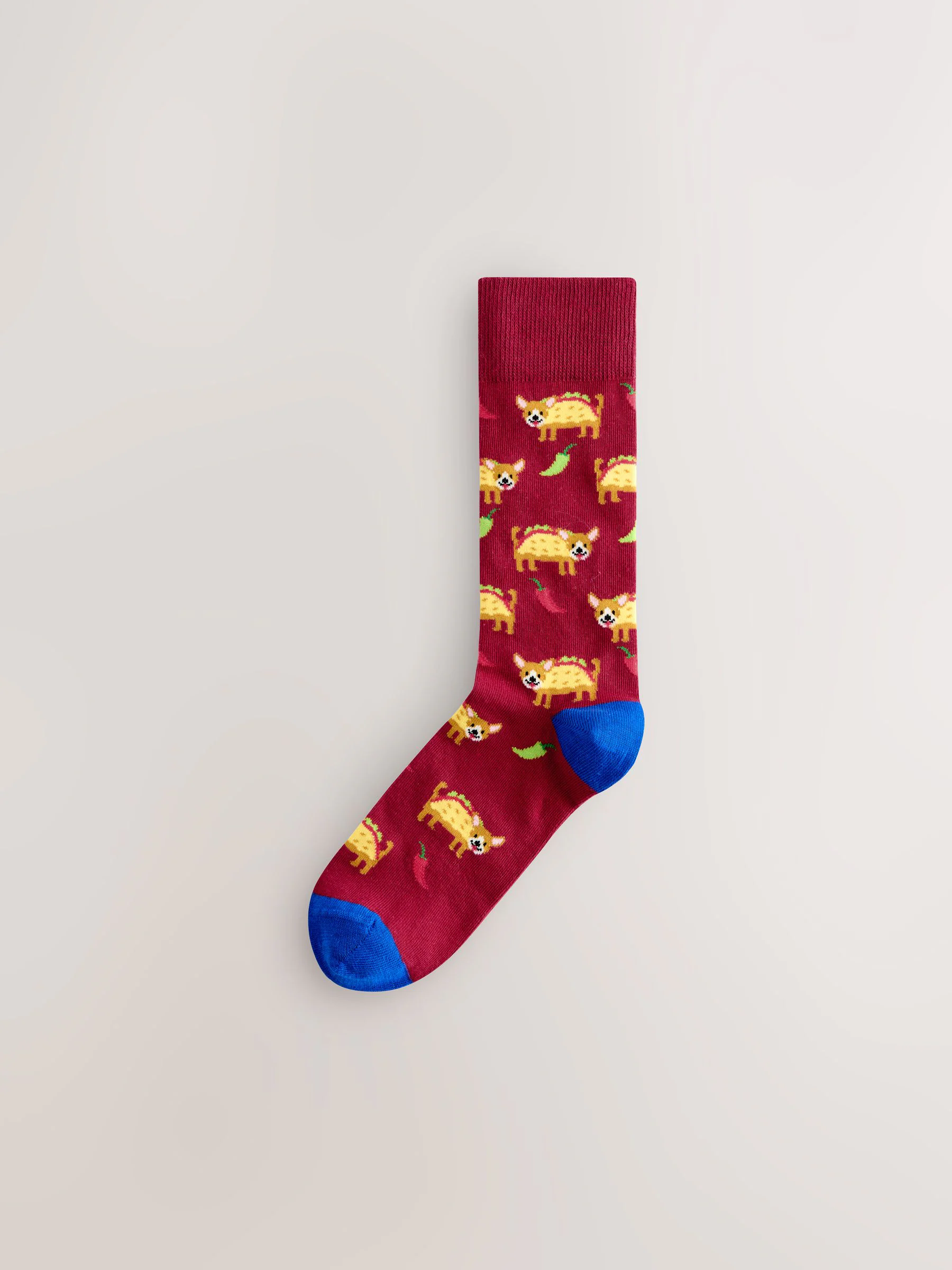 Blauw/groen/rood novelty hond - Set van 8 sokken met patroon