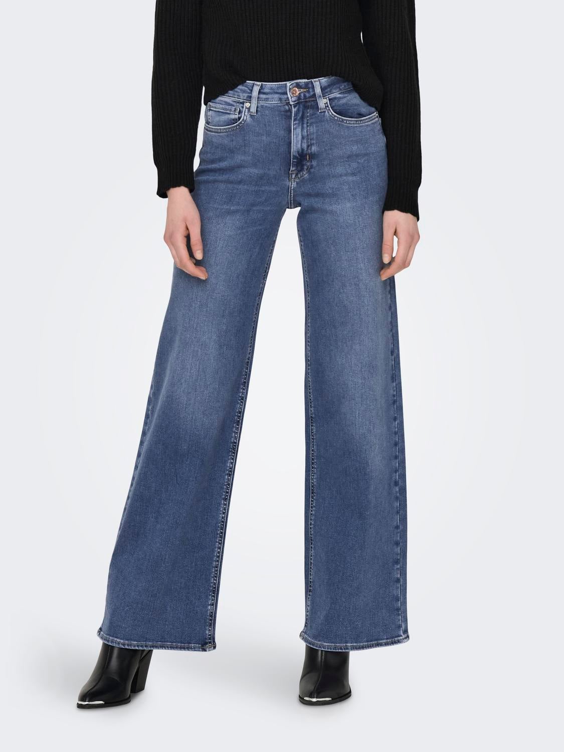 ONLMADISON Hohe Taille Weiter Beinschnitt Jeans Medium Blue Denim