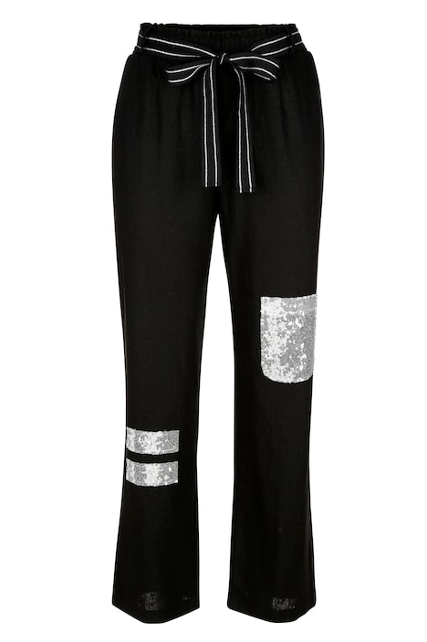 Hose, Straight Fit, Pailletten, Bindegürtel
