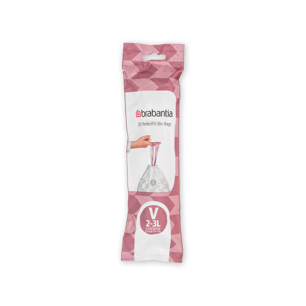 Brabantia PerfectFit afvalzak met trekbandsluiting code V, 3 liter, 20 stuks/rol - White
