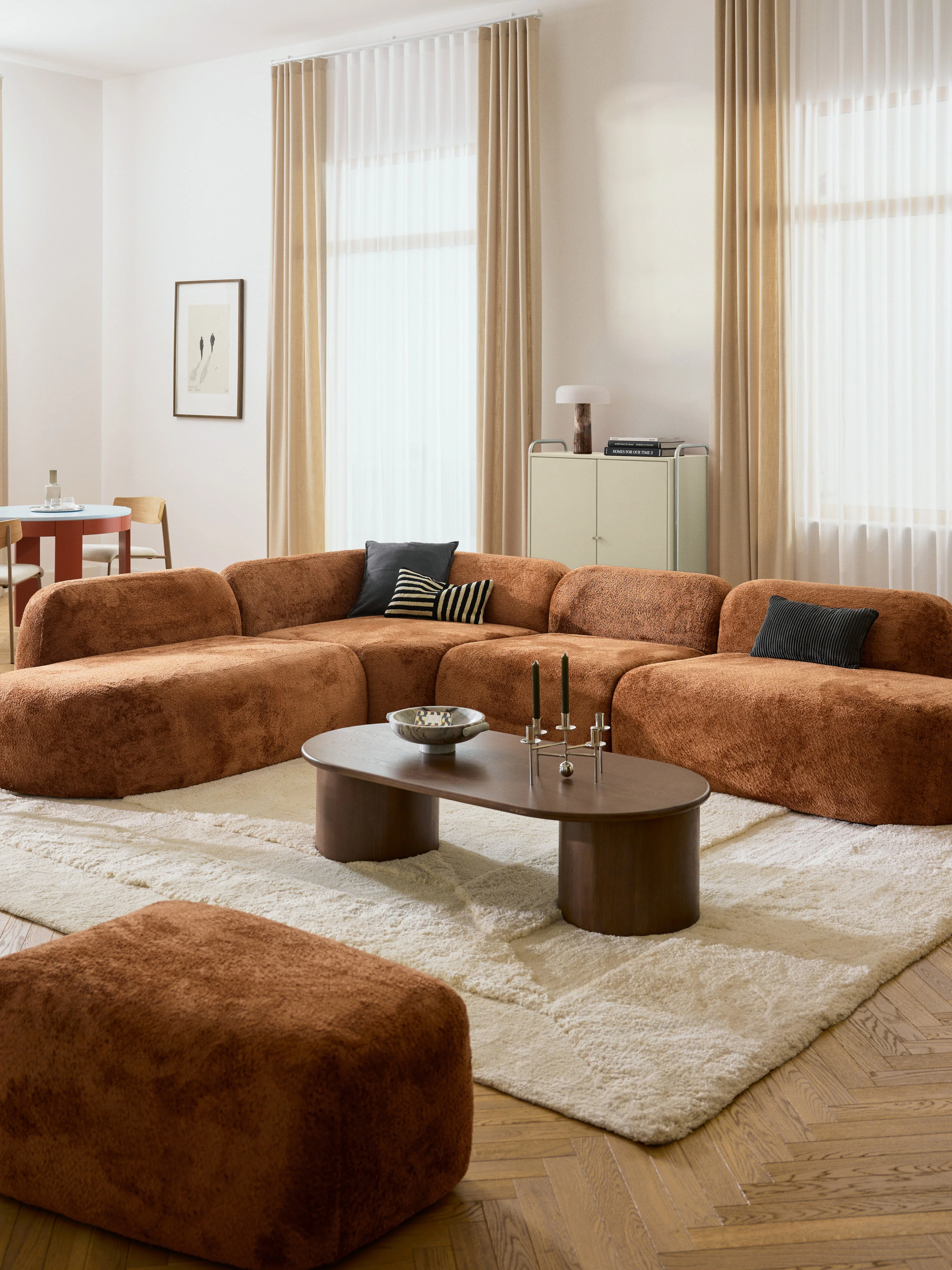 XL modulaire teddy bouclé hoekbank Wolke (4-zits) met chaise longue