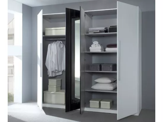 Chambre VERA 160x200 cm , blanc et gris cérusé - AVEC ARMOIRE