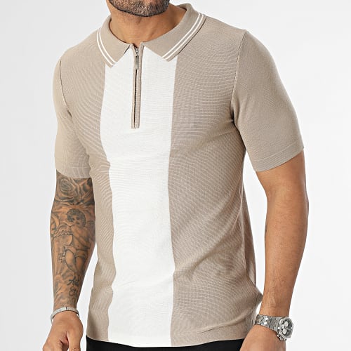 Polo Manches Courtes Beige Blanc