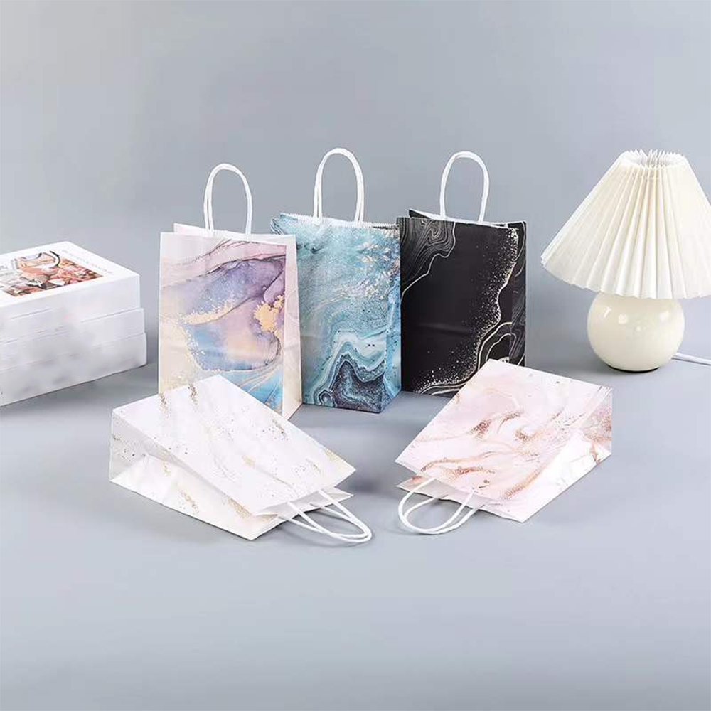 (10er Set) 21x15cm Kraftpapier Tüten Geschenktasche Candy Gift Bags Papiertüten im Marble Marmor Design - Bunt