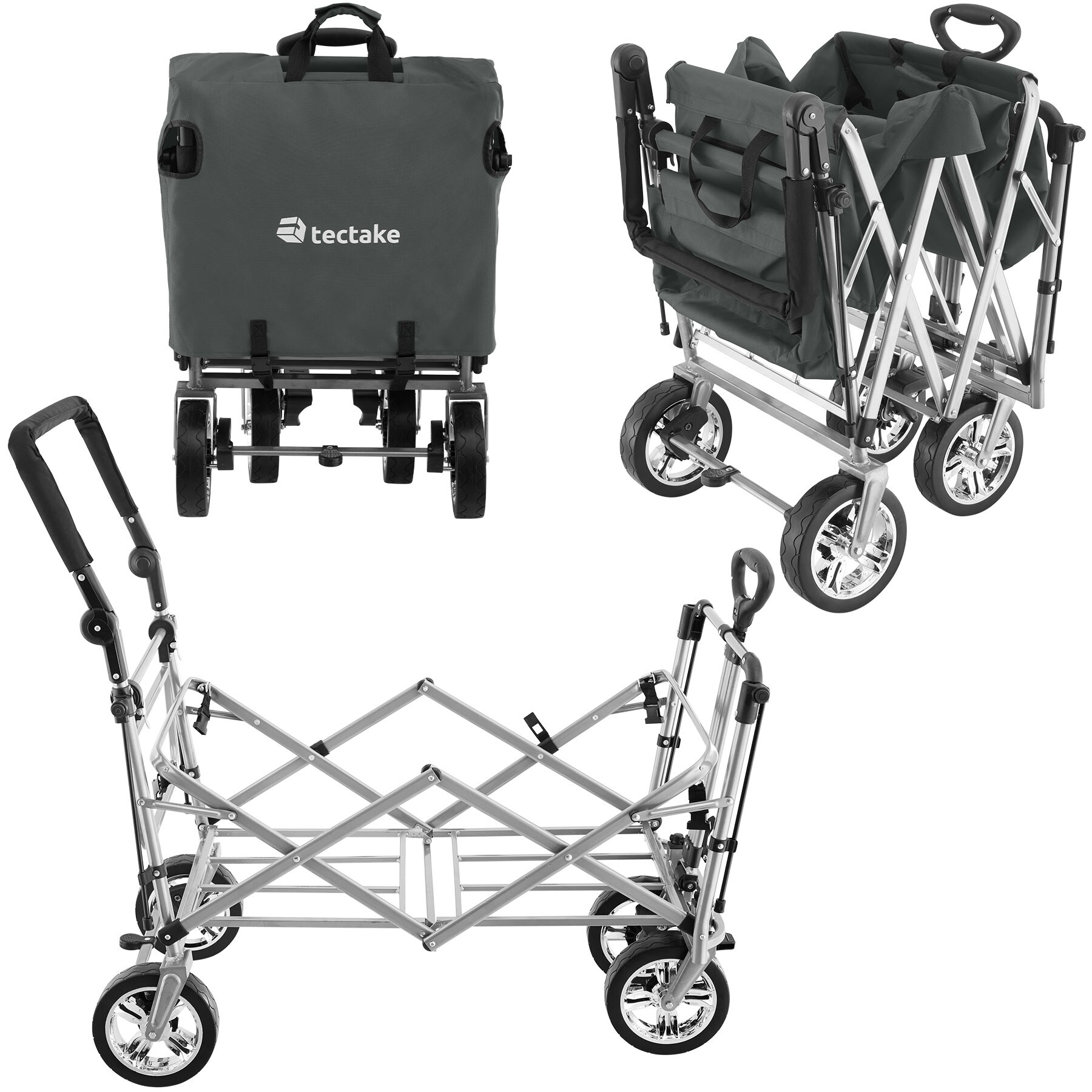 tectake® Bollerwagen, faltbar, mit Dach, abnehmbarer Stoffeinsatz mit 6 Taschen, inklusive Tragetasche, Belastbarkeit 80 kg