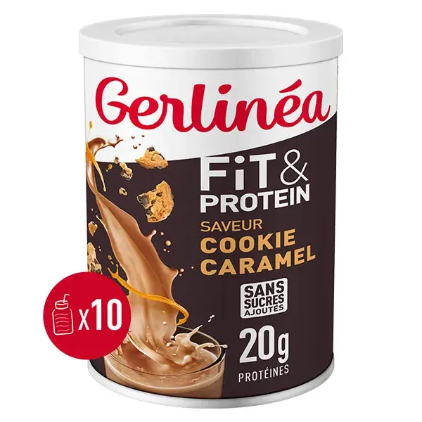 Gerlinéa Fit & Protein Milkshake Proteico Sabor Biscoito e Caramelo - 20g de Proteína - Caixa com 10 Milkshakes