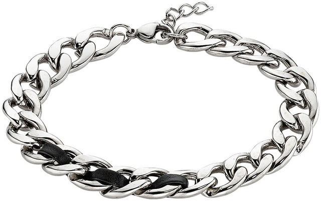 Bruno Banani Armband »Schmuck Geschenk Edelstahlarmband mit Lederimitateinsatz«
