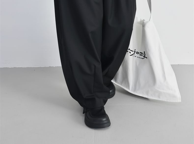 SIMPLE BLACK - Hoge taille effen wijde broek