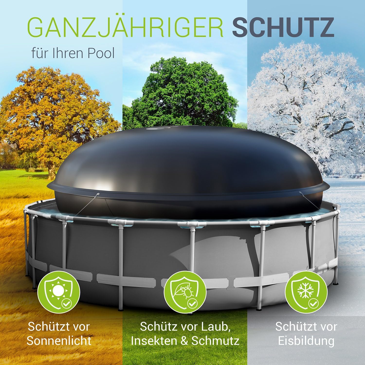 Juskys Poolabdeckung rund 4 m – aufblasbares Winter Poolkissen, Abdeckplane & Winterabdeckung für Pool & Whirlpool