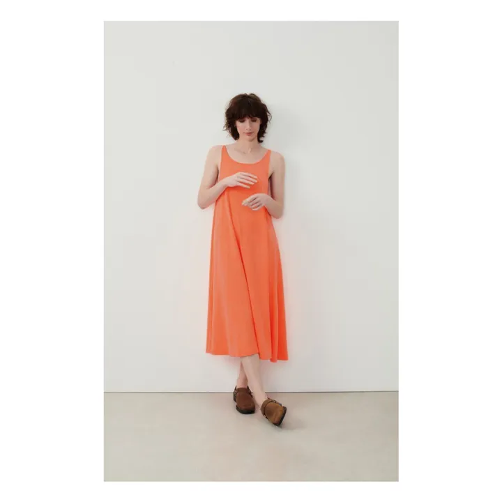 American Vintage Robe Col Bateau Lopintale Coton et Lin | Orange fluo