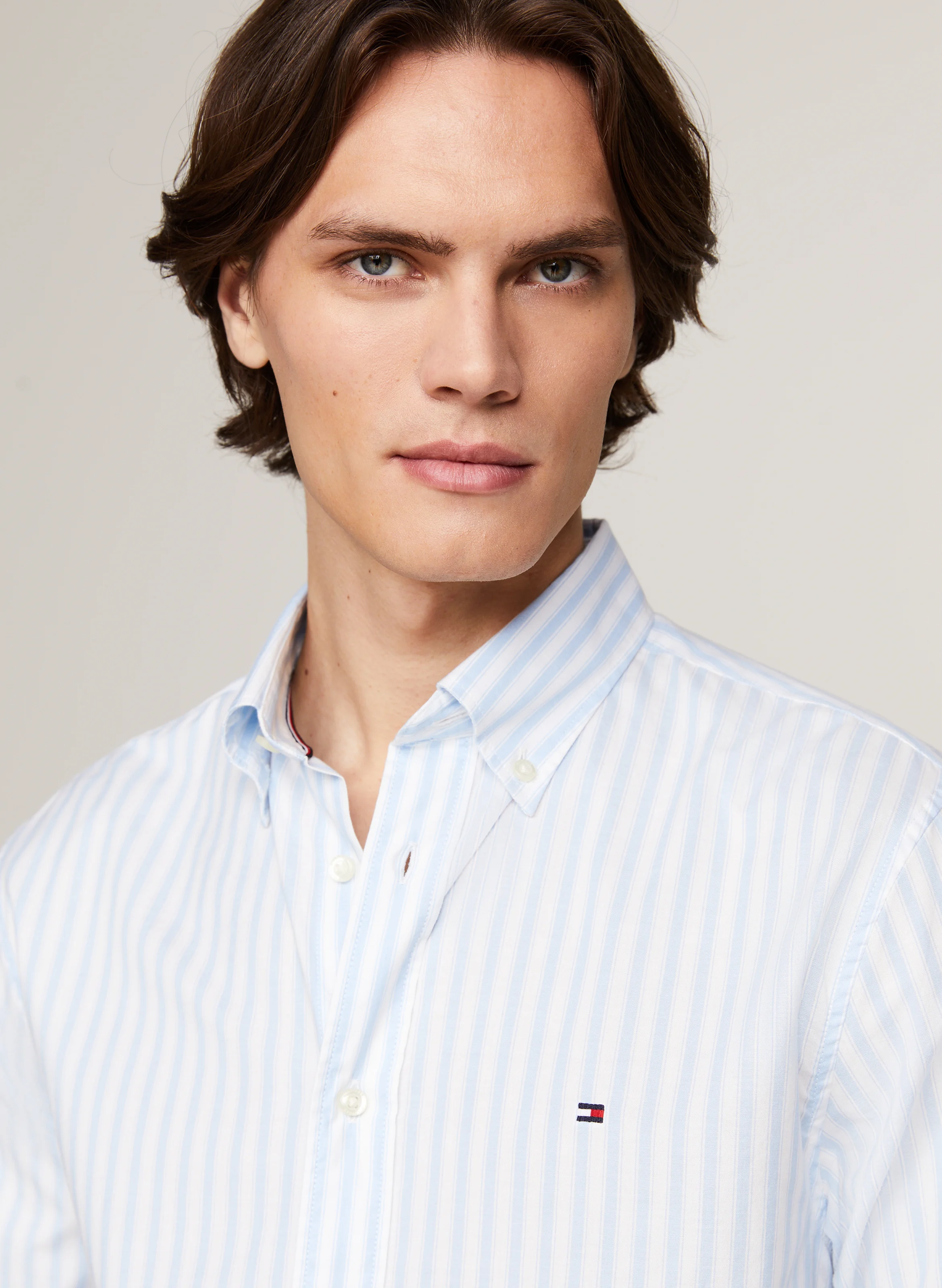 Chemise col américain en coton bio mélangé | Bleu