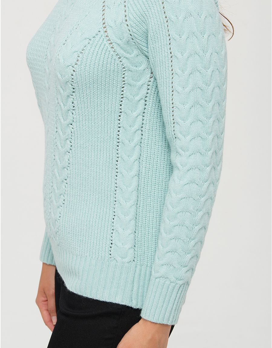 Pull vert d'eau torsades