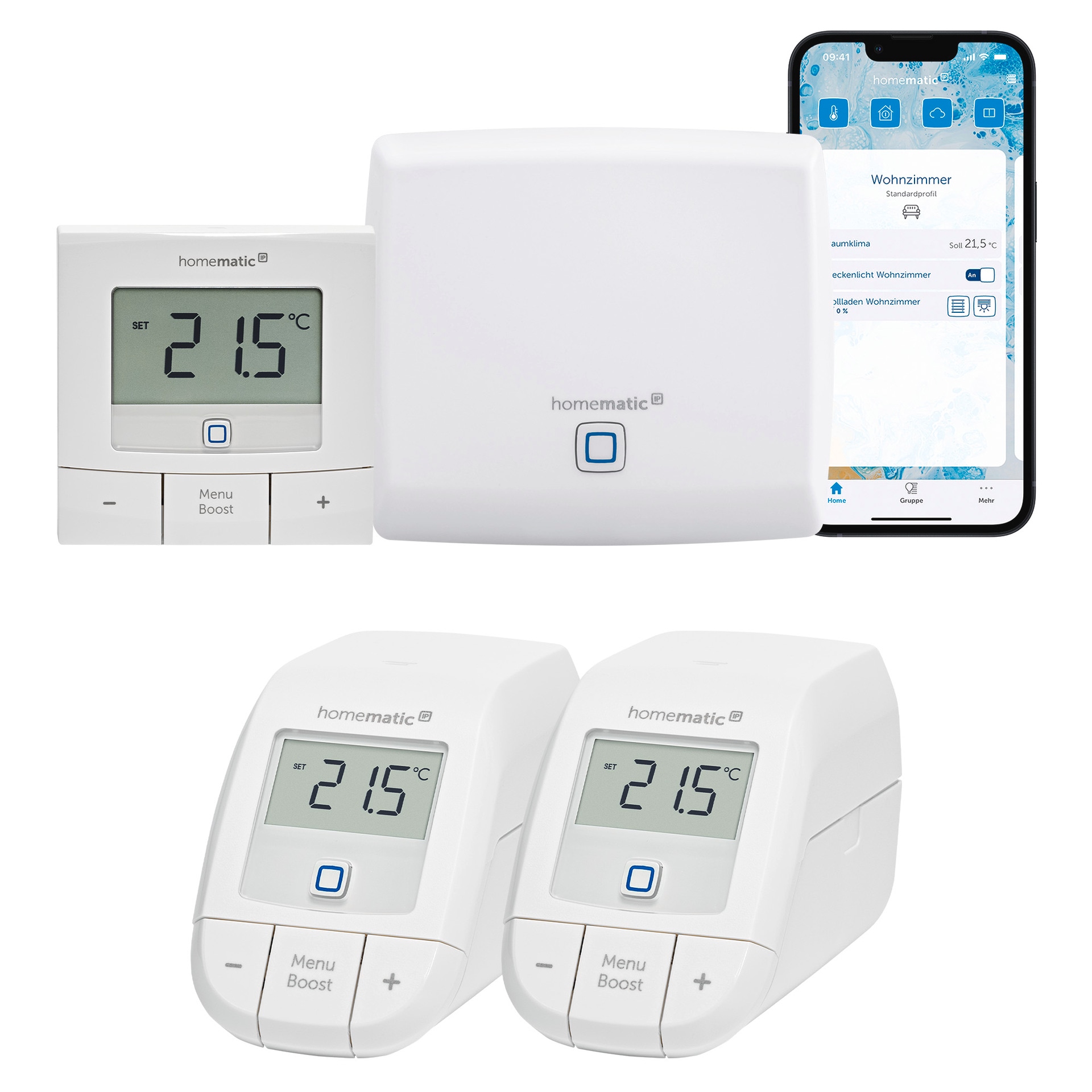Homematic IP Heizkörperthermostat »Access Point + 2x Heizkörperthermostat basic + Wandthermostat basic« 4 Stk. tlg.