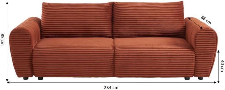 BAÏTA Canapé Droit LOIC en Velours côtelé Terracotta Convertible 3 Places EI6149320