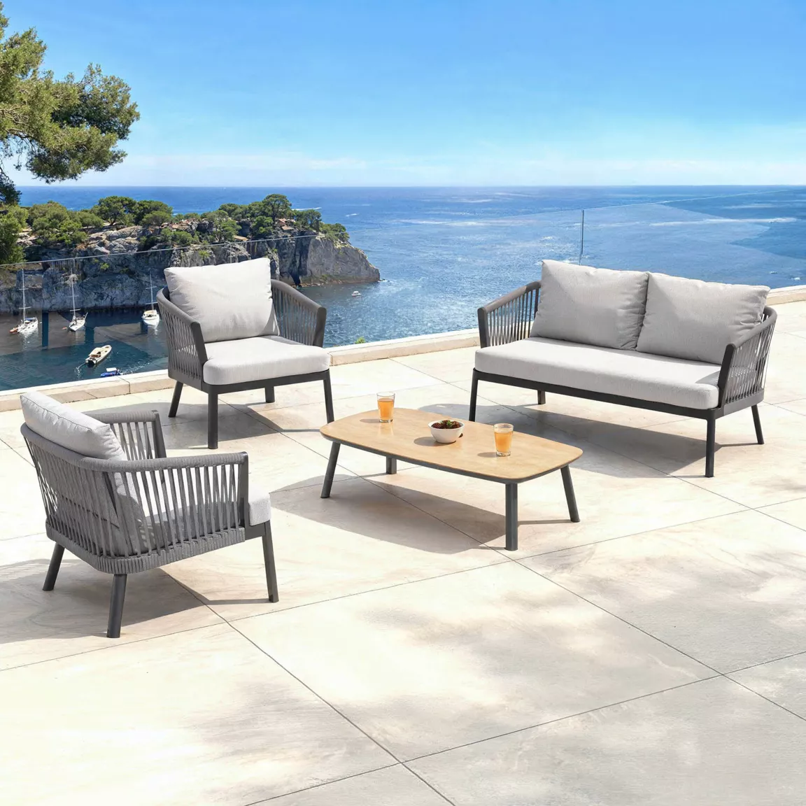 Salon de jardin en aluminium 4 places 4 pcs Amalfi Gris anthracite et gris clair