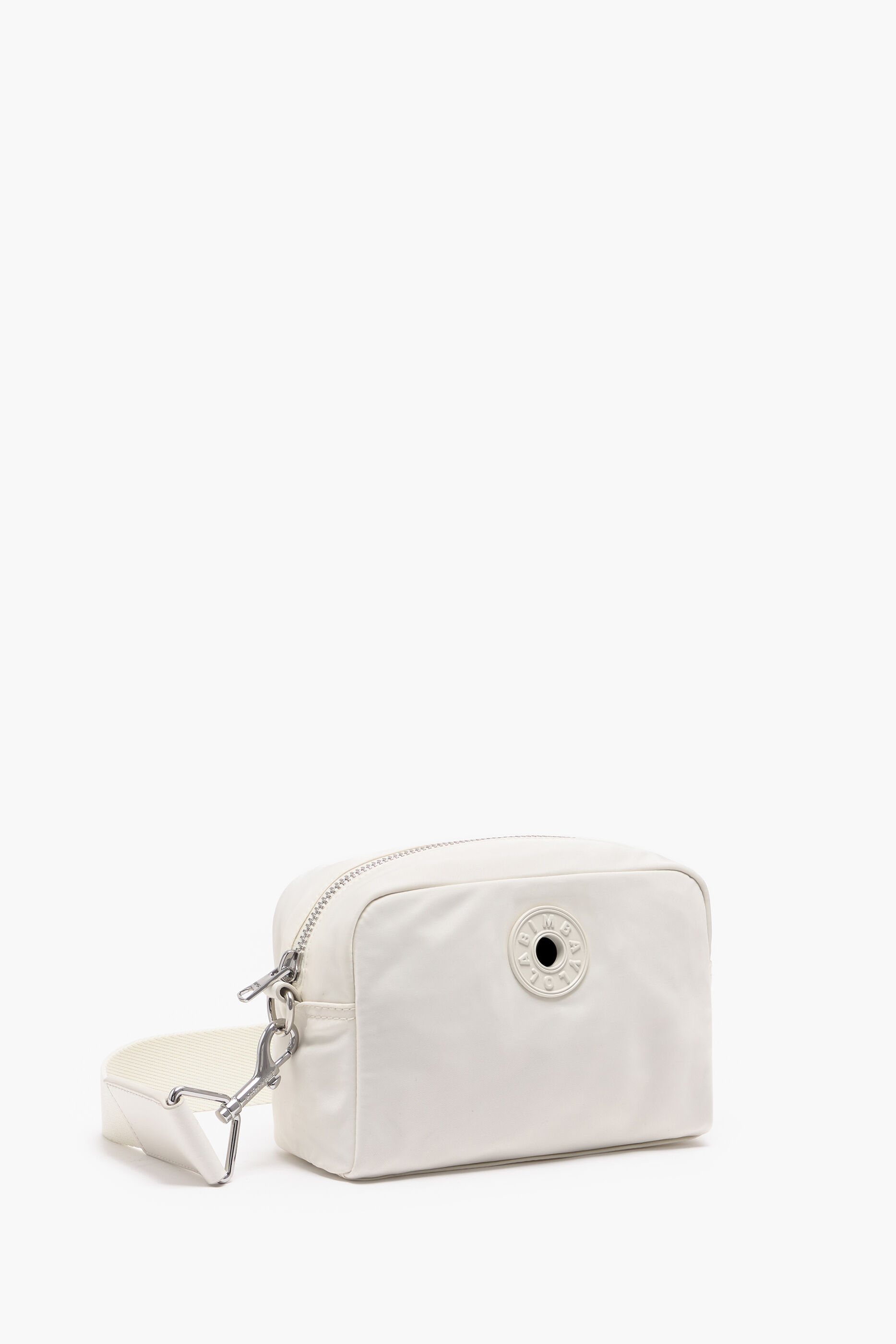 Bolsa de ombro pequena em nylon, cor osso.