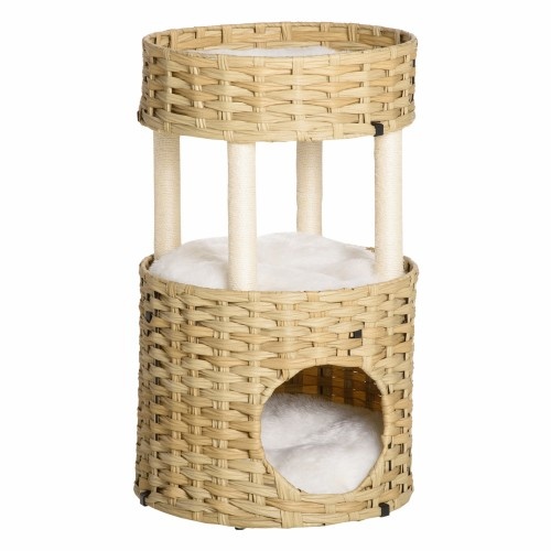 Caverna de arranhar para gatos em rattan da PawHut