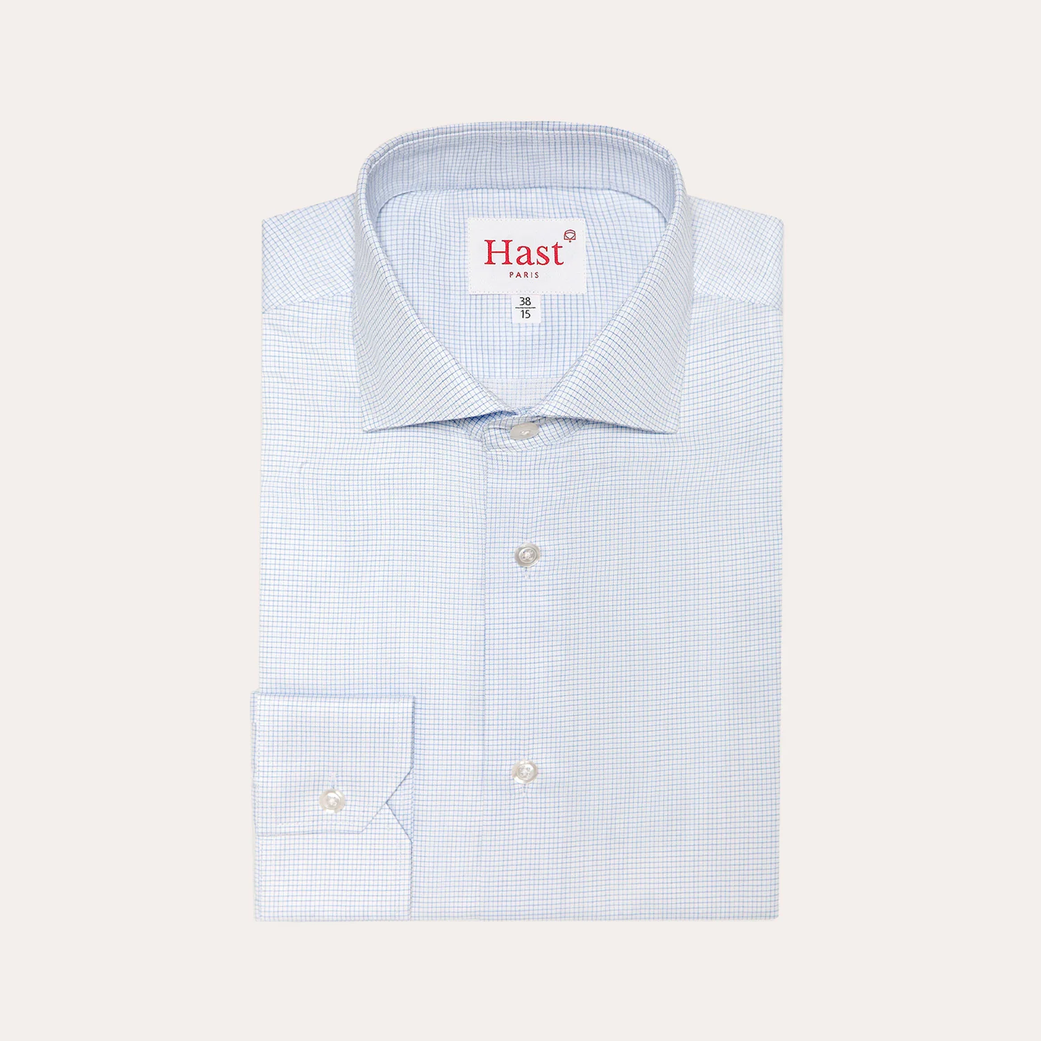 Double-twisted twill shirt with fine blue checks