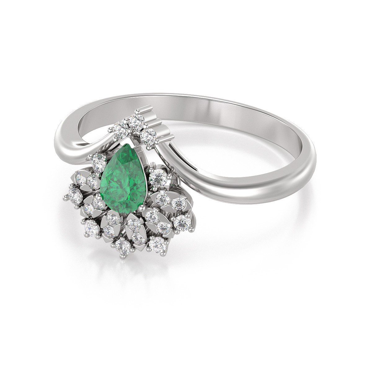 Bague ADEN Or 585 Blanc Emeraude et diamants 3.6grs
