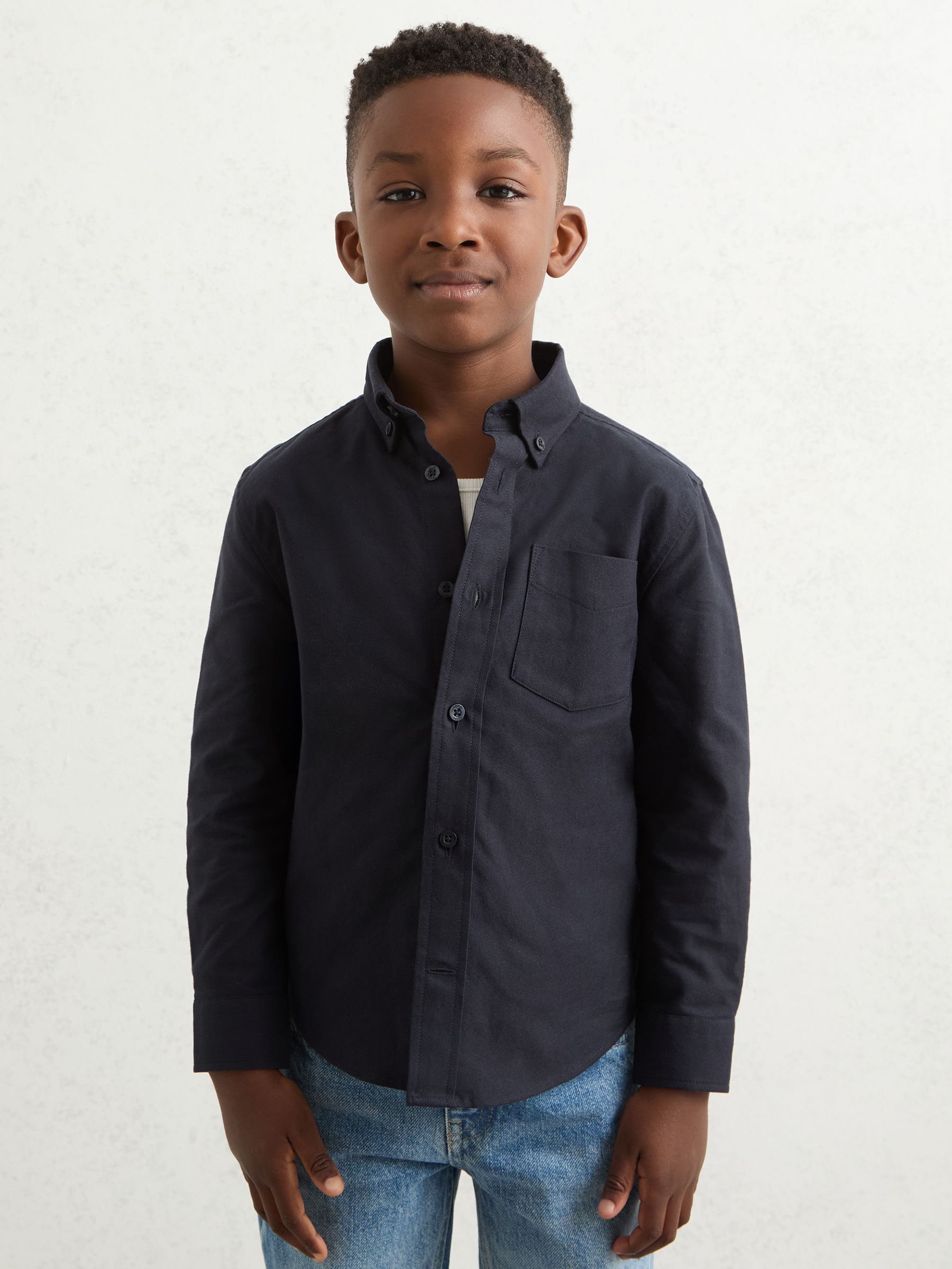 Marineblauw - Reiss Greenwich Oxford overhemd met knopen