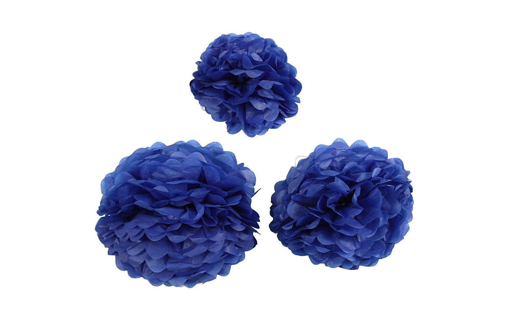 Pompons 20 + 24 + 30 cm 3 Stück, BlauPapier-Pompons blau