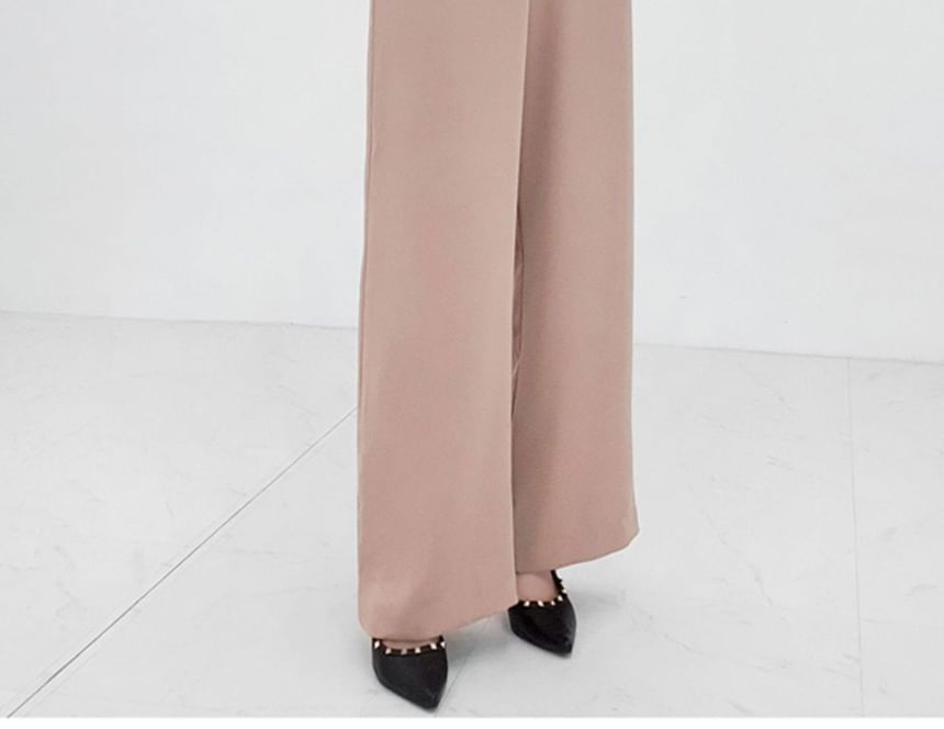 Yolandus - Lange mouwen V-hals effen losse jumpsuit