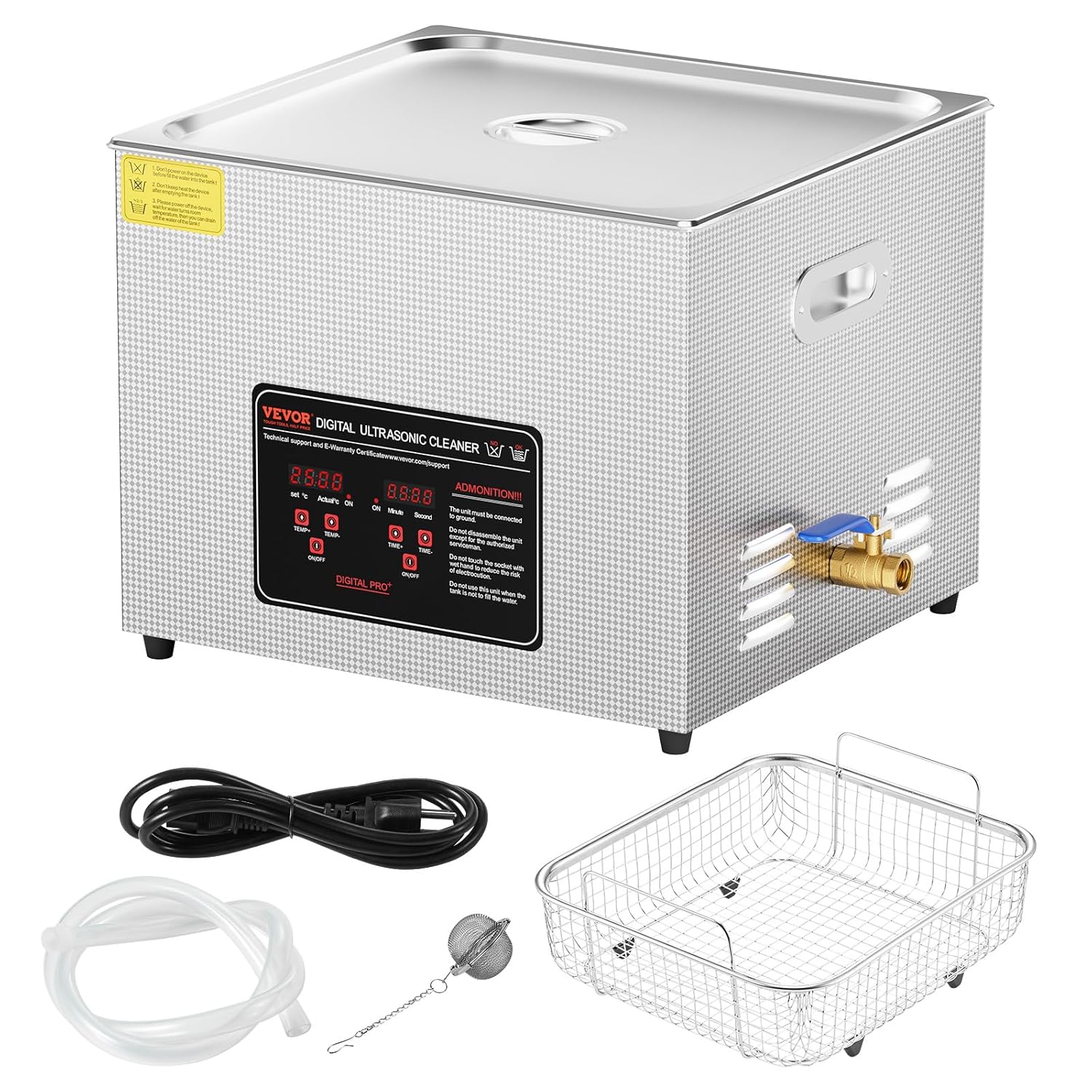 VEVOR Ultraschallreiniger 15 L professionelle 360 W Reinigungsmaschine mit Timer & Heizung, digitaler 40 kHz Ultraschallreiniger mit Korb für Uhrgläser Schmuckhalter Industrieteile Werkzeuge Silber