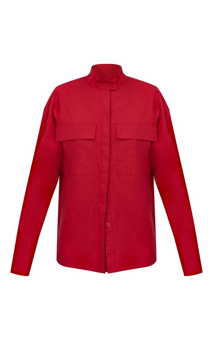 Rouge Chemise Oversize En Coton Avec Poches Détaillées