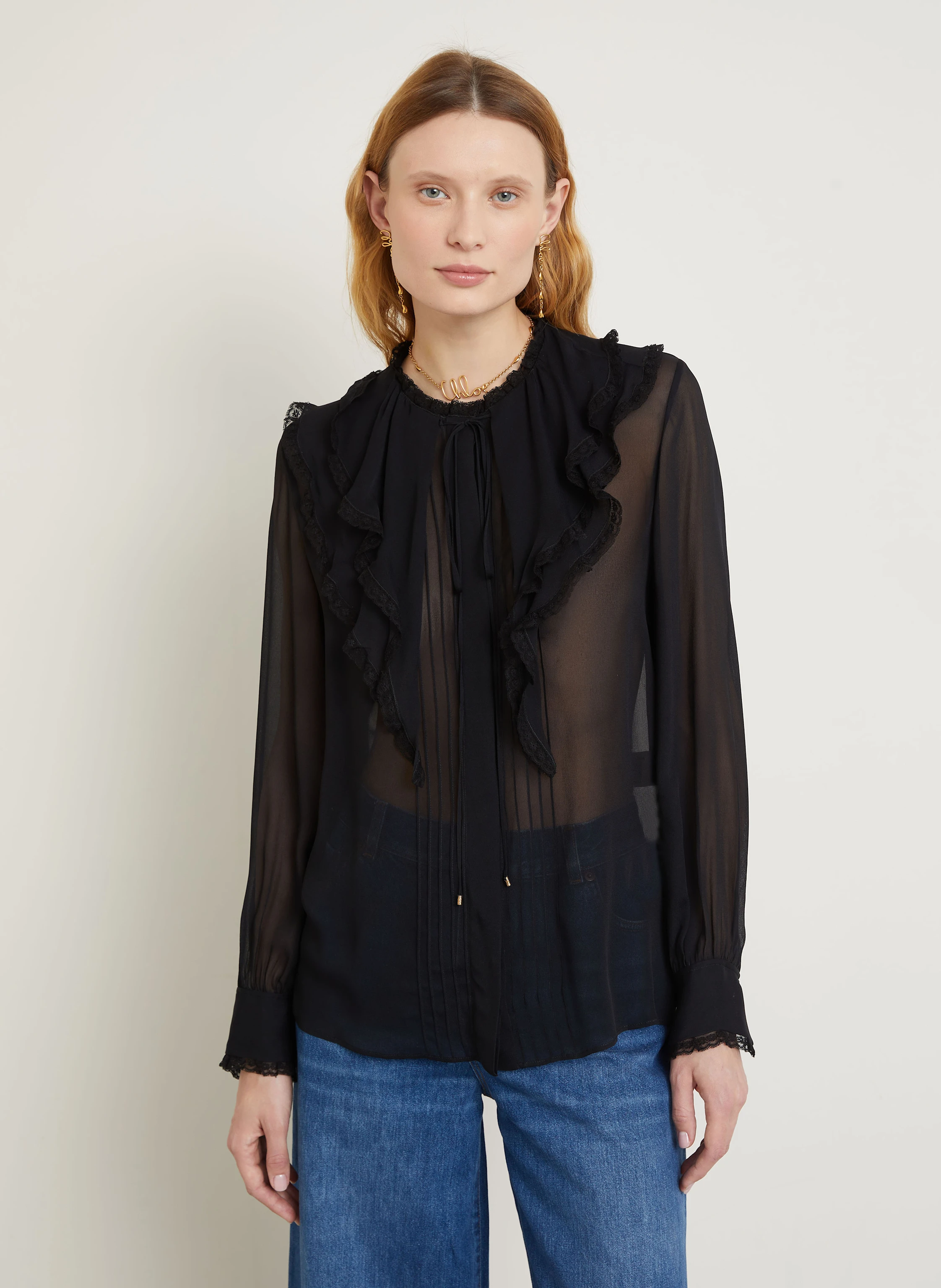 Chloé Seidenbluse mit Volants und Spitze