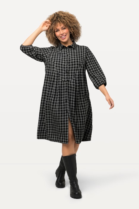 Karokleid, A-Linie, Hemdragen, 3/4-Arm, Midikleid
