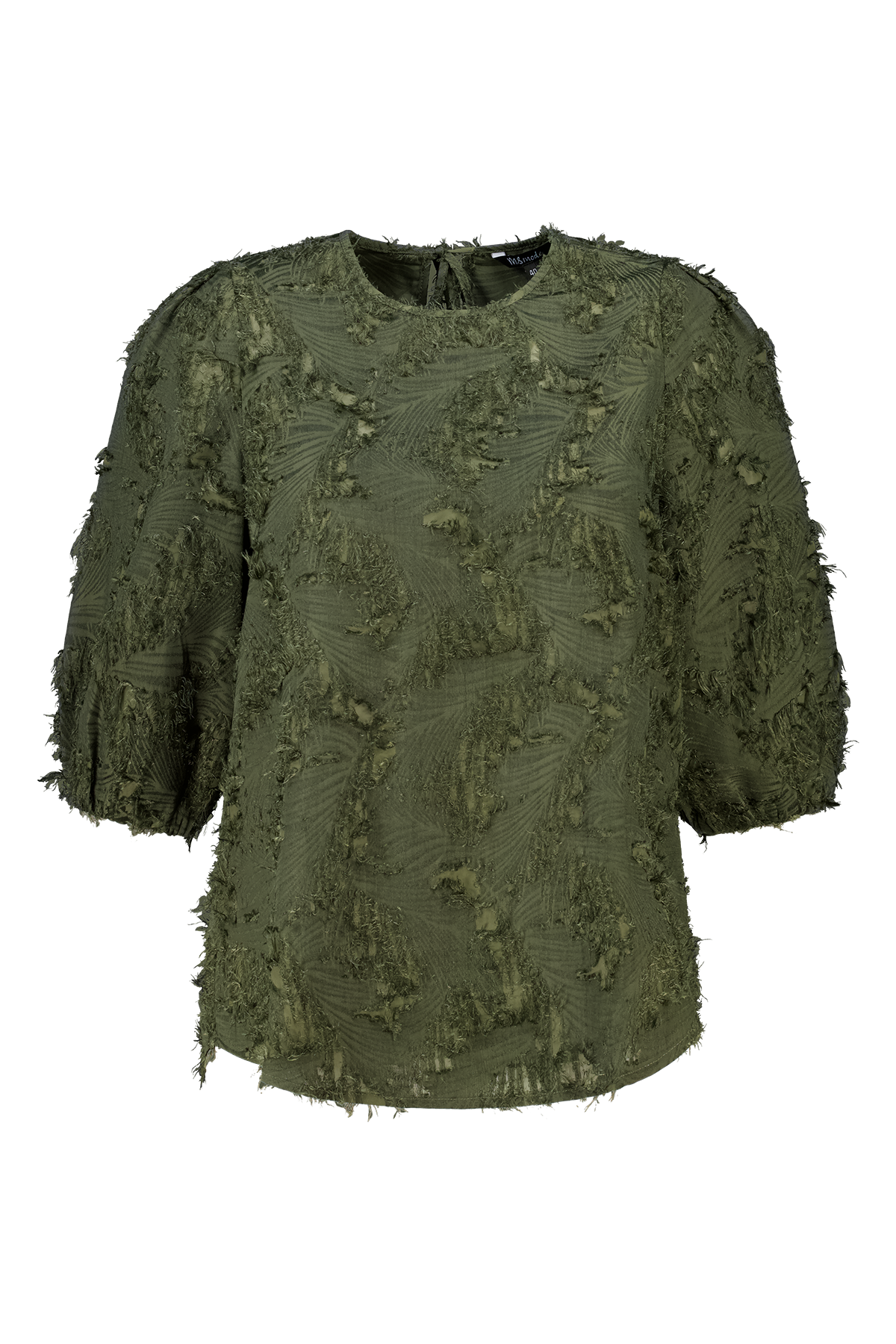 Blouse met korte pofmouw Khaki