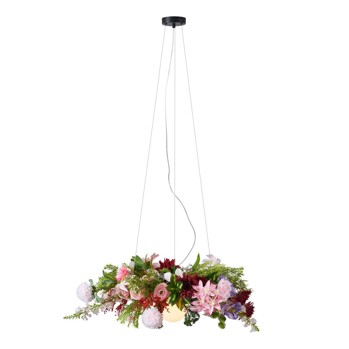 Bohemian hanglamp zwart met gekleurde bloemen rood en roze - Flower Power